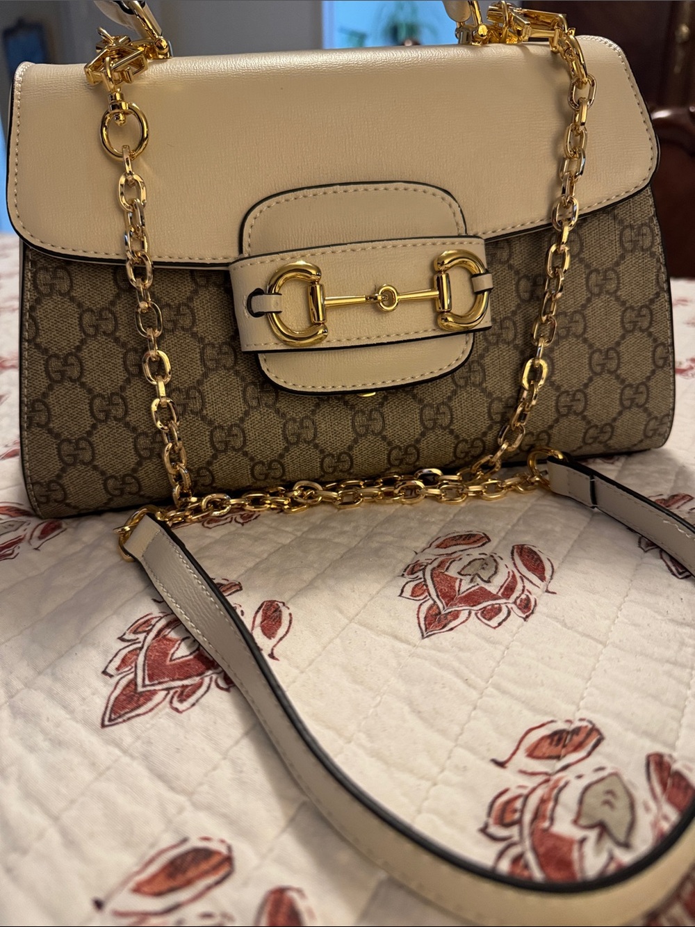 Gucci GG Canvas Shoulder Bag with Gold Hardware